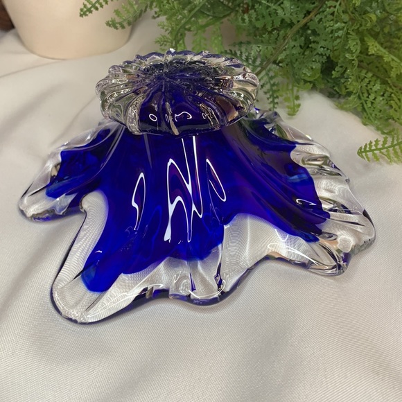 Stunning signed cobalt blue and clear Venetian art glass dish - Picture 7 of 11